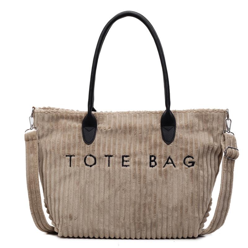 Wind new large-capacity shoulder bag women's satchel popular versatile strip velvet women's bag alphabet portable tote bag