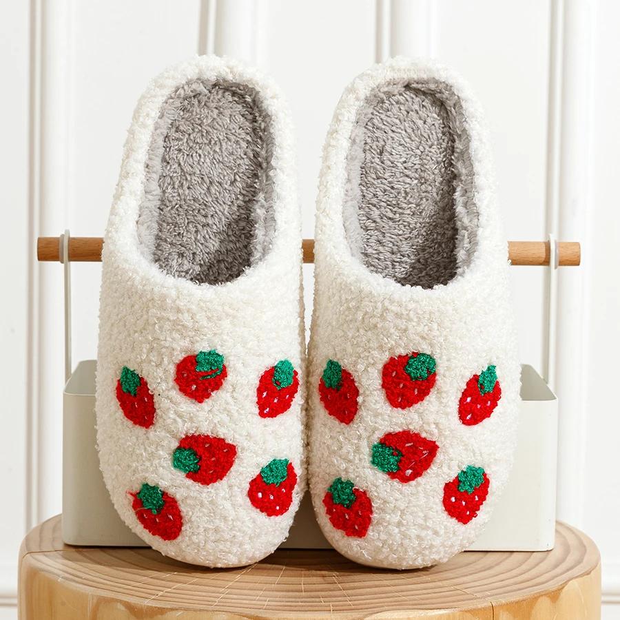 Fashion Cute Fruit Women Slippers Winter Indoor Warm Soft Sole Breathable Comfort Anti-slip Bedroom Causal Flat Cotton Shoes
