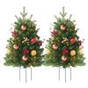 23 Inch Lighted Artificial Christmas Urn Filler Pre-lit Xmas Pine Tree with Cones Red Berries Tripod Stake And LED Light Outdoor Porch Planter Filler