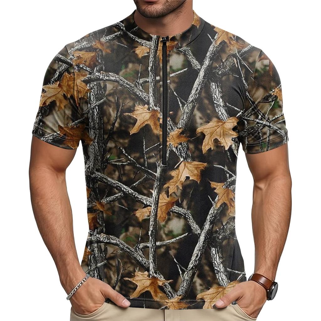 Men's Short Sleeve Cycling Jersey Breathable Quick Dry Lightweight Half Zip Collar Sports Top for Outdoor Riding and Training