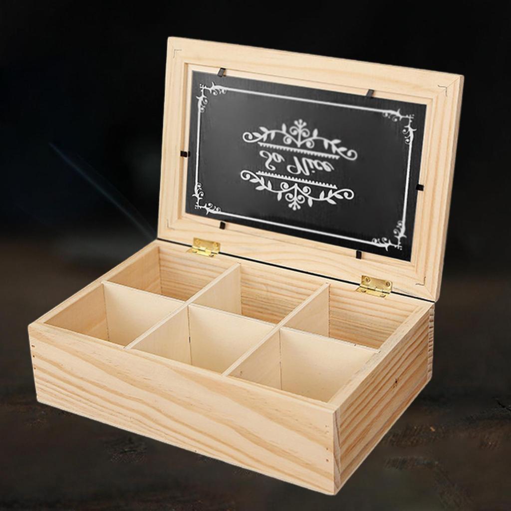 1pc Wooden Tea Box 6 Grids Multifunctional Tea Storage Box with Lid Tea Bag Holder for Home Cabinet Kitchen Decor Organization