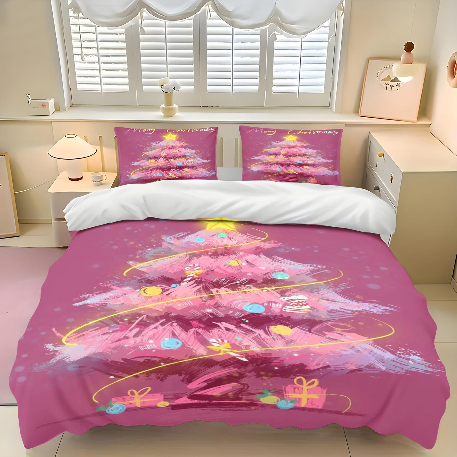 Duvet Cover For Christmas Quilt Cover, Santa Claus, Cute Elk Bedding Set Christmas Furniture Decoration, No Filler/Core 90X200cm&set