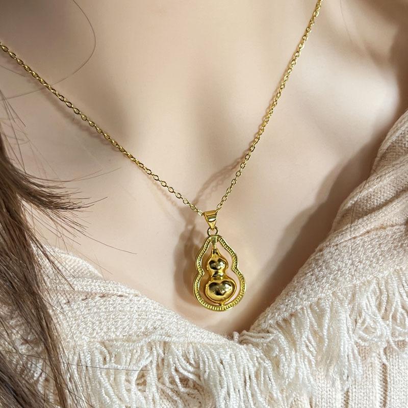 Necklace Women's Four Leaf Clover Leaf Tassel New Chinese Fulu Rotating Gourd Light Luxury Personality Versatile Fashion Clavicle Chain