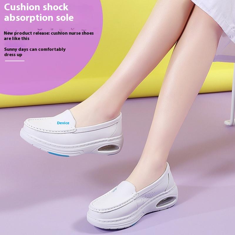 Nurse Shoes Genuine Leather Women's Air Cushion Soft Bottom Hollow Breathable Summer One-step Non-slip Work Shoes