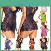 Luxurious Women Eyelash Lace Sexy Lingerie See-through Babydoll Sleepwear Dress T-back Set For Elegant Nights
