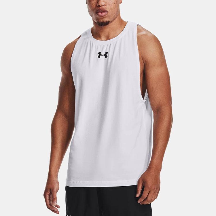 Under Armour Baseline Cotton Breathable Letter Print Sports Tank Top Men Tops White 1361901-100
