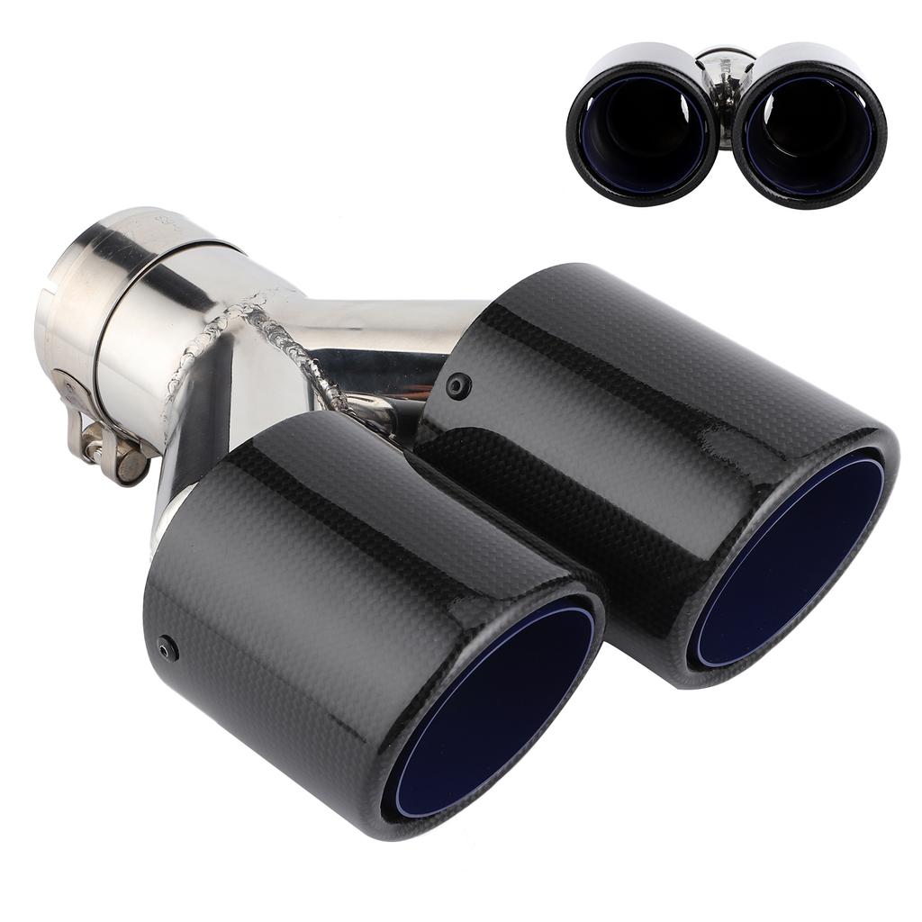 Glossy Carbon Fiber Tail Throat Exhaust End Y Shaped Dual Outlet Left Side Mounting Universal for