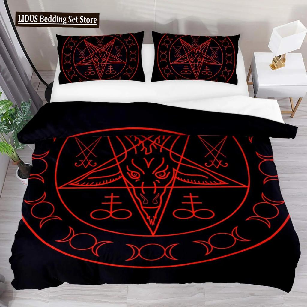 Baphomet Duvet Cover King Queen Size Pentagram With Demon Satanic Goat Head Bedding Set For Boy Men Horror House Comforter Cover