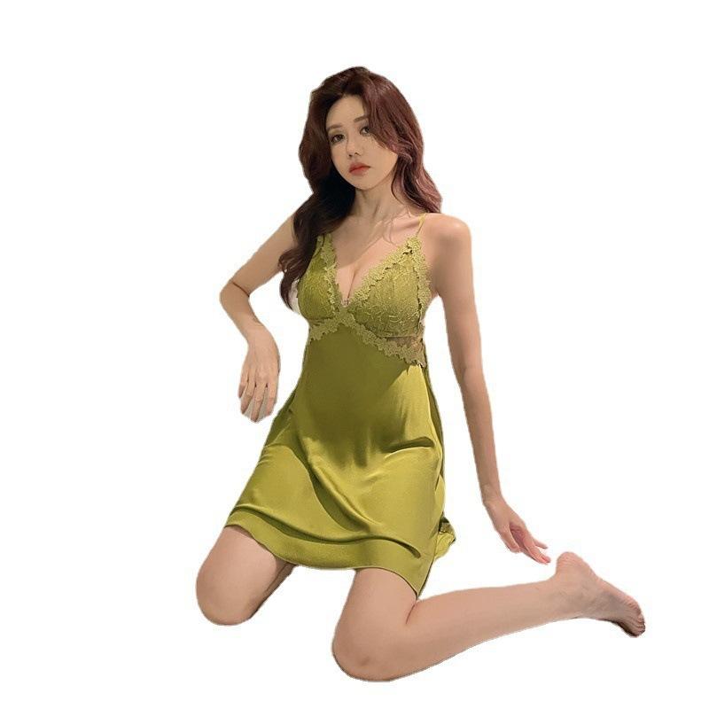Pijamale sexy pentru femei, de vară, subțiri, cu bandă de gheață, burete la piept, dantelă pe spate, cu bretele, rochie de noapte, îmbrăcăminte de casă