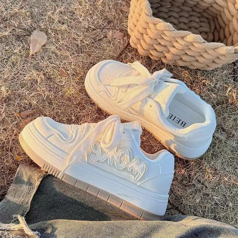 

Thick-soled Versatile Little White Shoes Women s Spring and Autumn New Ins Trendy Letters Versatile Leather Casual Board Shoes 40