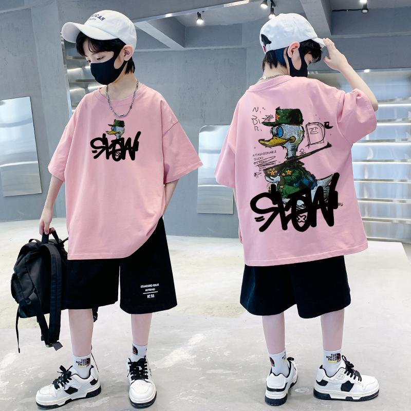 Детская одежда мужская одежда Американский мультяшный принт с уткой Футболка короткорукавная футболка женская одежда 150