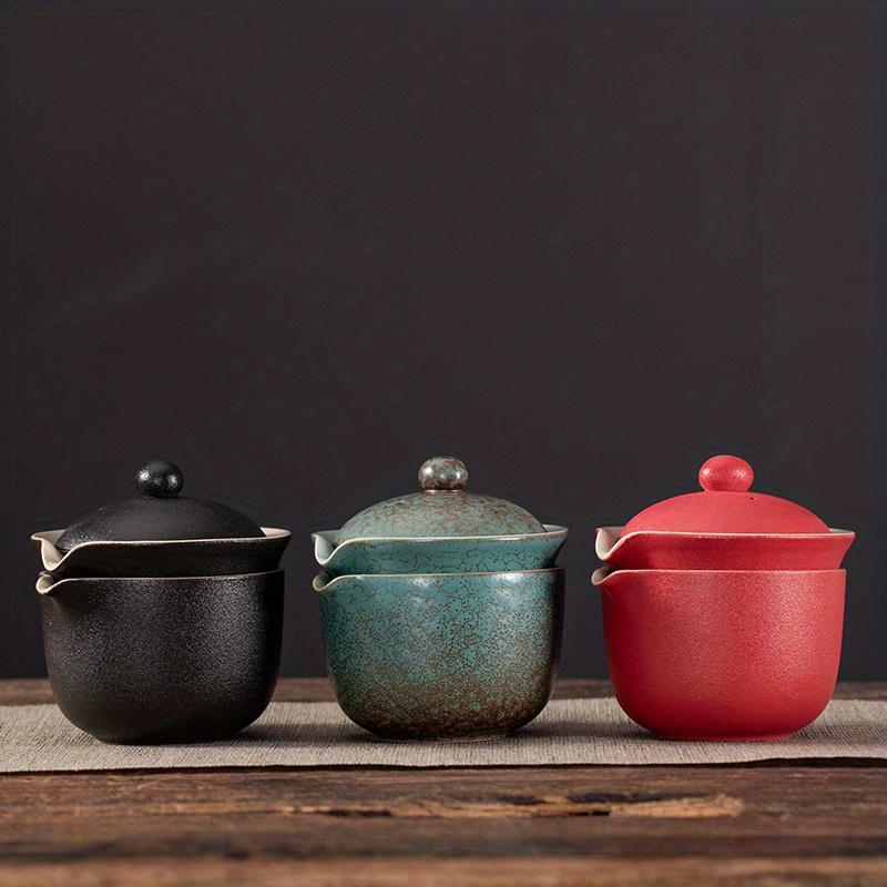 A Set of Exquisite Ceramic Tea Ware, Suitable for Outdoor Camping and Home Use, with a Portable Teapot.