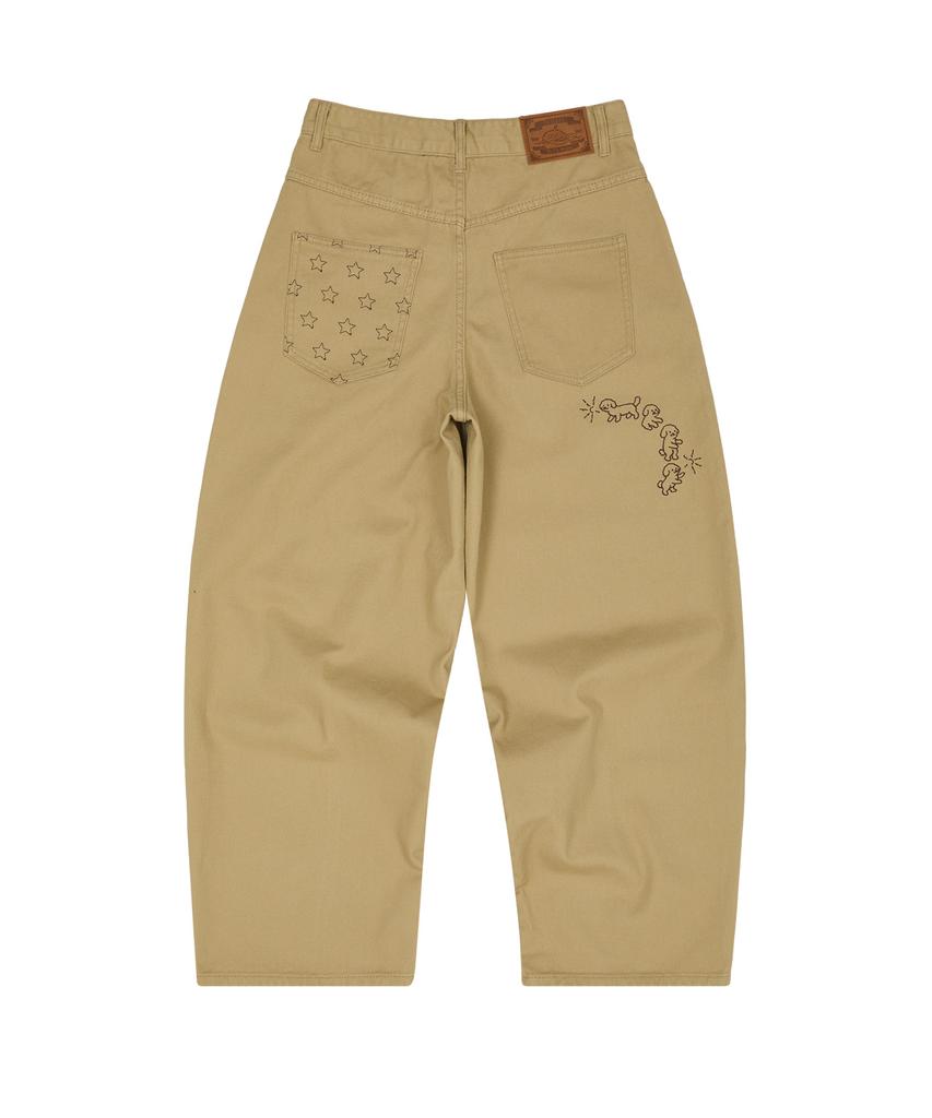 WAIKEI Curved Cut Cotton Pants Beige