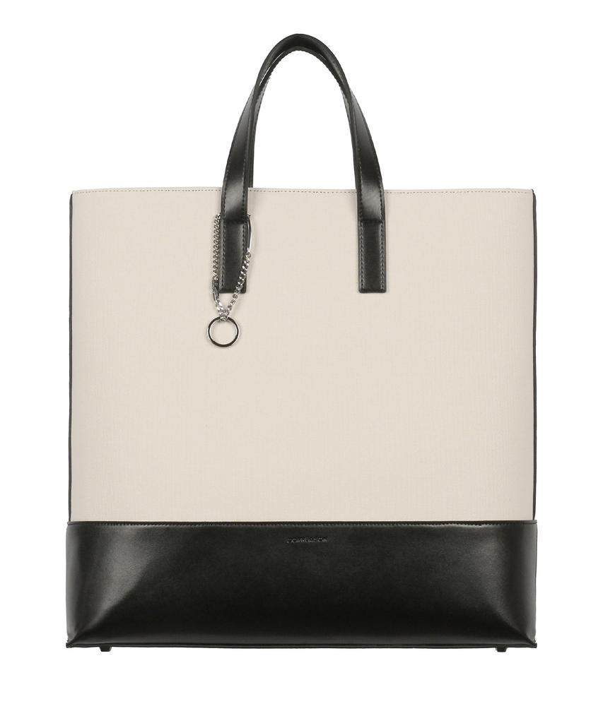 Doffjason Cowhide Canvas Chain Tote Bag Ivory
