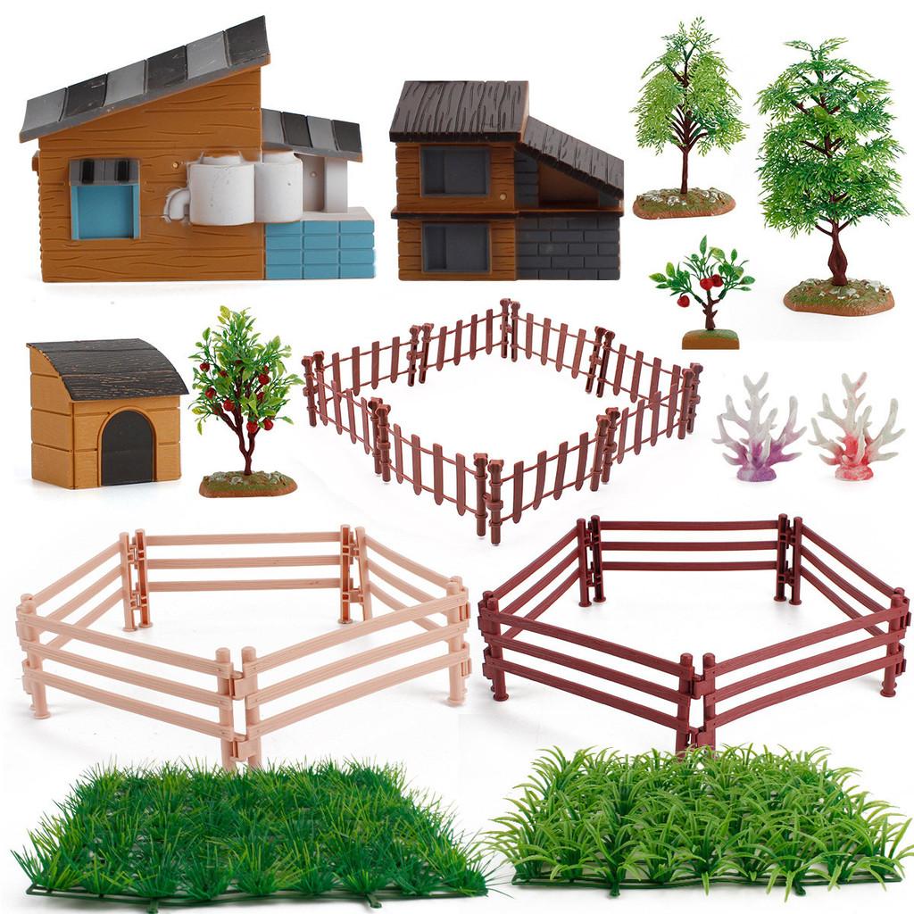 Fruit Fence Simulation Tree Water Grass House Micro Scene Model Ornament