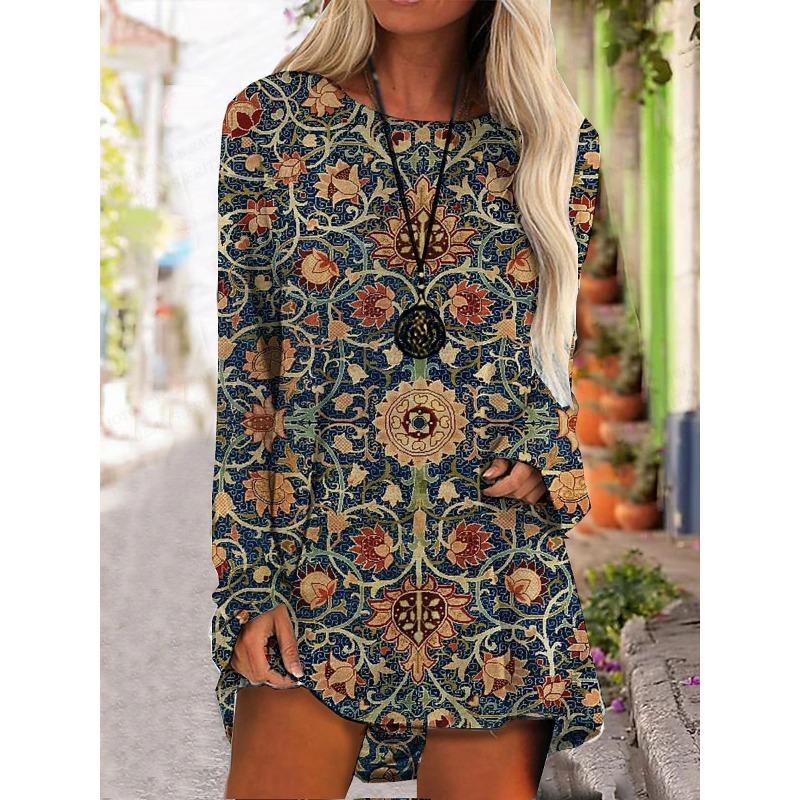 

Футболка с графическим принтом Винтажная футболка 3D Футболка с длинным рукавом Женская футболка Длинная футболка Женские туники Топы Этнические топы Футболки Женские осенние M