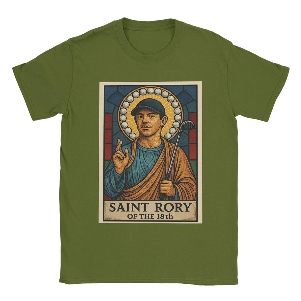 Vintage Saint Rory of the 18th Rory McIlroy T-Shirt für Herren O-Ausschnitt Baumwoll-T-Shirt Kurzarm-Tees Bedruckte Oberteile