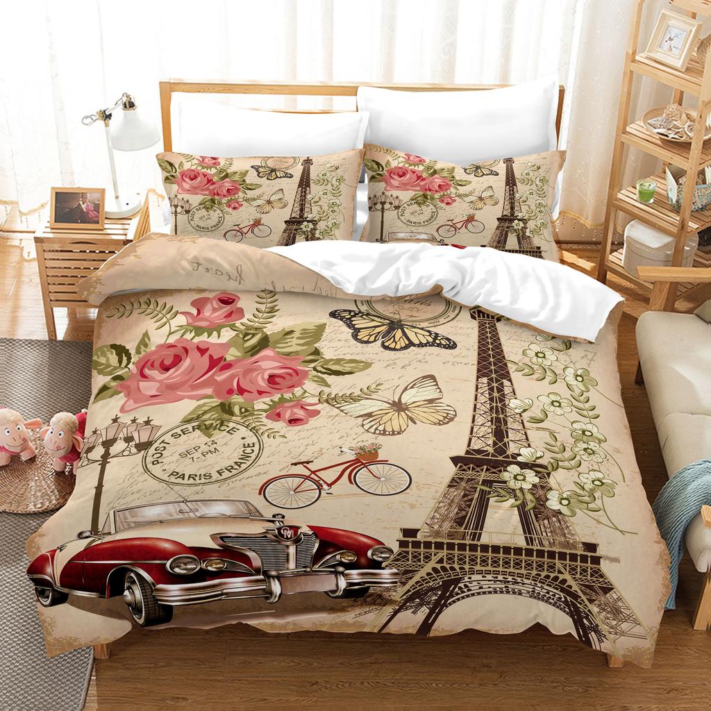 3pcs Bedding Set Hand Drawn Cars Print Duvet Cover Set Single Double King Size Bed Set for Adult Home Bedroom with Pillow Case