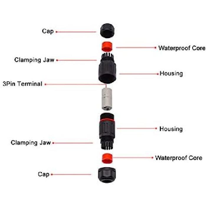 10PCS IP68 Waterproof Connector 3Pin Connector Extension Outdoor Plug Socket Cable Wire Cable for Car Truck Boat Indoor/Outdoor LED Strip Lights