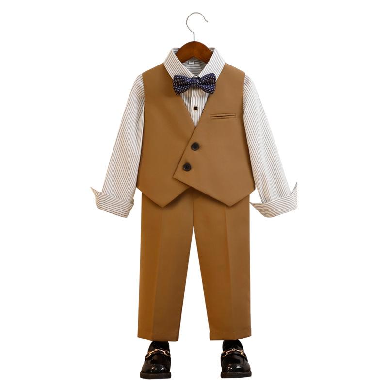 

Children s Vest Set Boy s Korean Style Spring and Autumn Flower Girl Wedding Dress Baby s One Year Birthday Activity Photo Dress 150cm коричневий