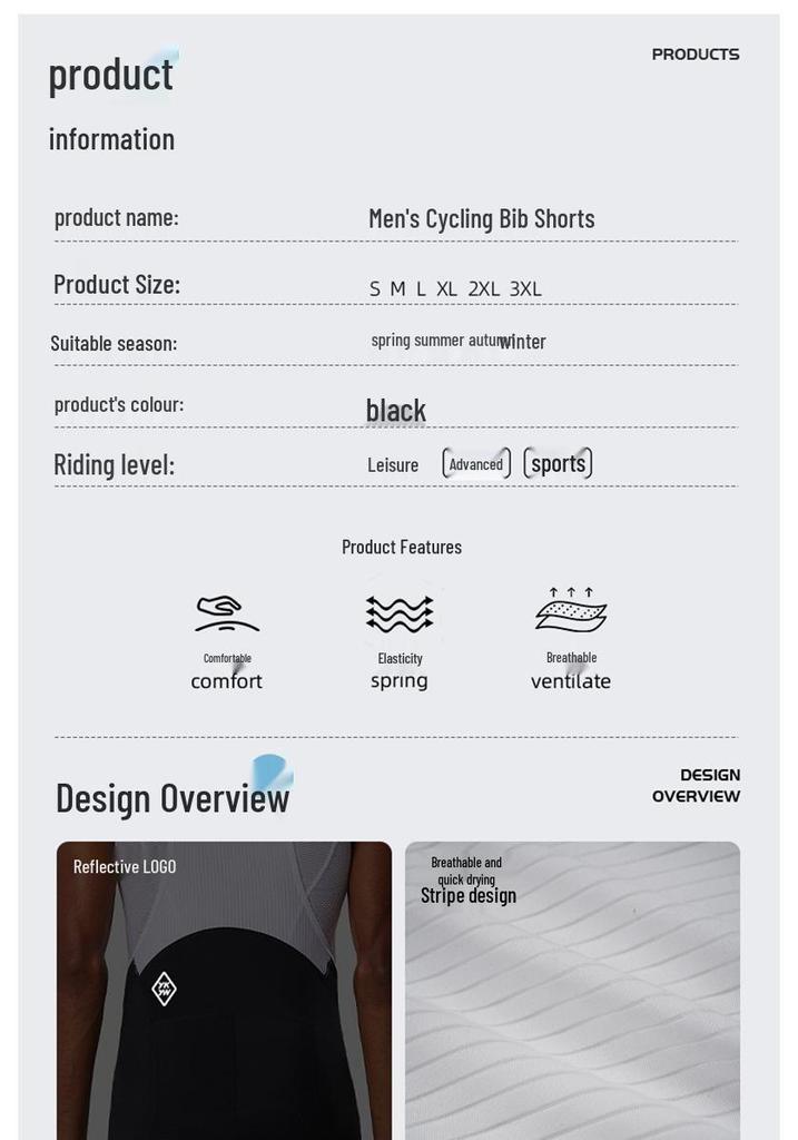 Breathable Non-Slip Cycling Bib Shorts with Double Arrow Seat Pad