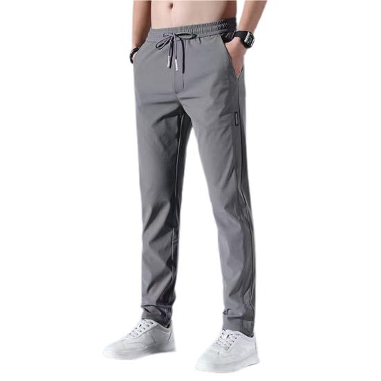 Men Pants Solid Color Drawstring Mid Waist Pockets Loose Streetwear Straight Working Trousers for Daily Wear
