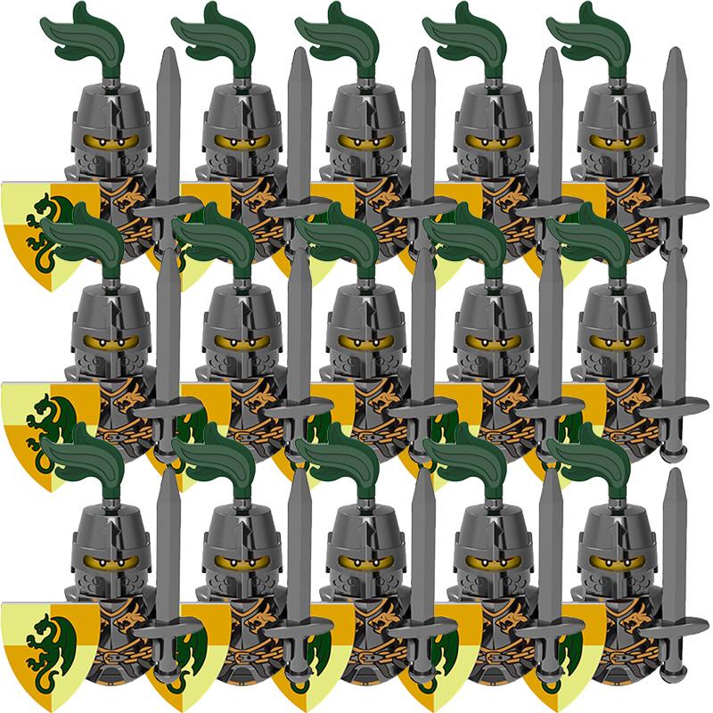 Medieval Ancient Military Figures Dragon Country's Soldier Green Dragon Knight Small Particles Building Block Model Children Toy