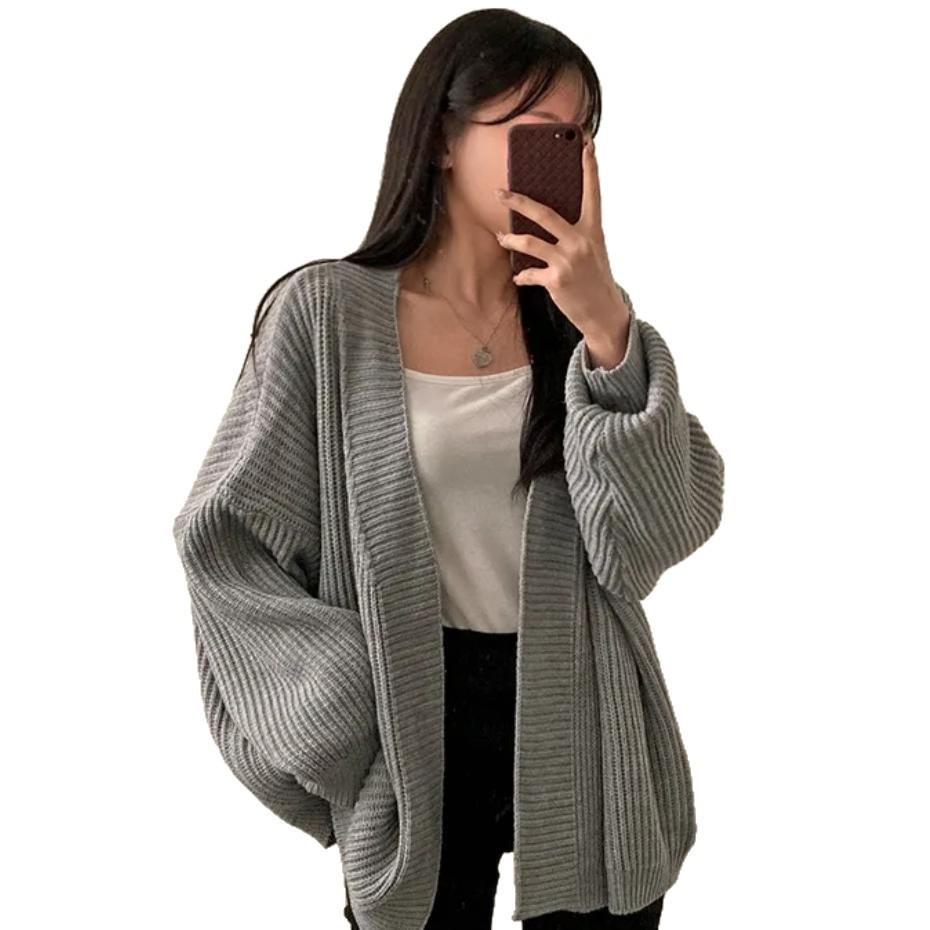 Cardigan Tricot Décontracté Mi-Long pour Femme - Automne & Hiver Couleur Unie, Coupe Ample, Pull Polyvalent Point Mousse