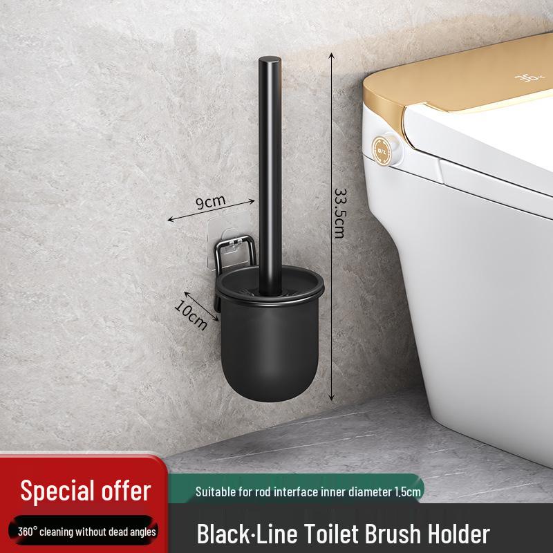 Wall-Mounted Soft Bristle Toilet Cleaning Set with Long Handle and Storage Rack