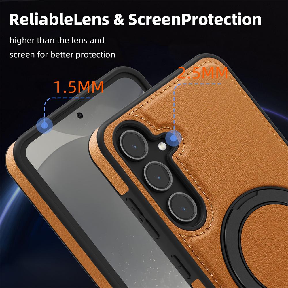 Luxury Rotating Stand Leather Magnetic Phone Case for Samsung S26 S25 Edge S24 Ultra FE S22 S23 Plus Business Protection Cover