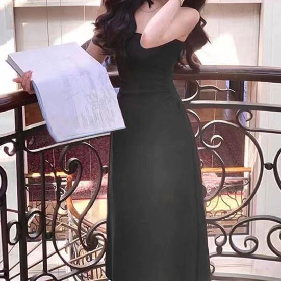 Dámske večerné spoločenské šaty Nízky strih so štvorcovým výstrihom Bez rukávov Vysoký Tesný pás Skladaný Jednofarebný Frence Style Dĺžka po členky Prom Banket Maxi šaty XL