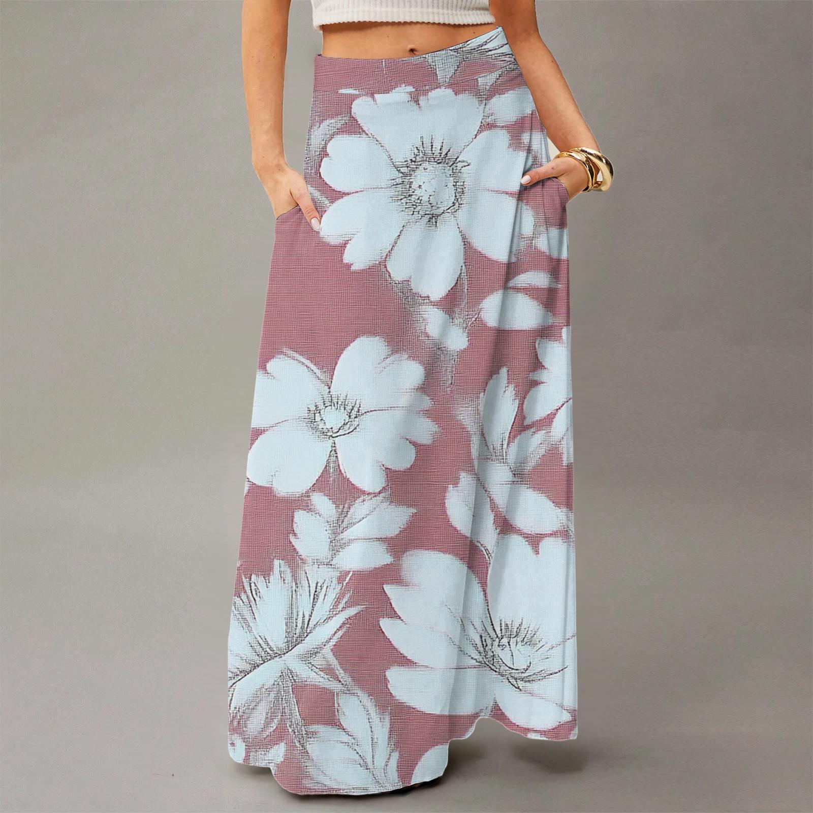

Women s Flowy Maxi Dress Regular Casual Floral Print Summer Bohemian Skirt M рожевий
