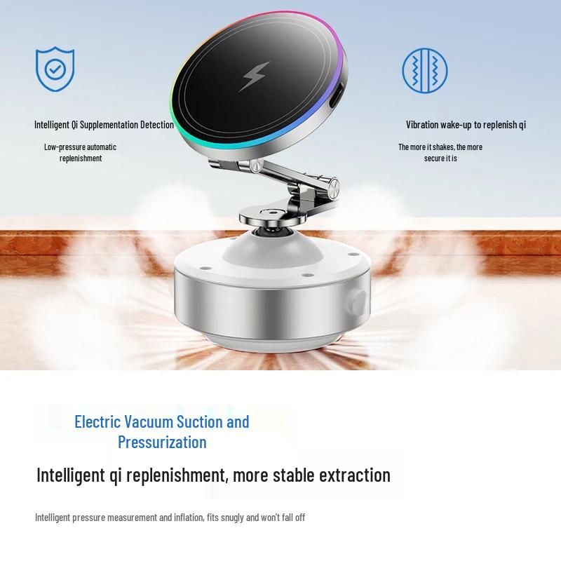 2026 15W Wireless Fast Charging Suction Cup Magnetic Phone Holder with Automatic Electric Vacuum Adsorption