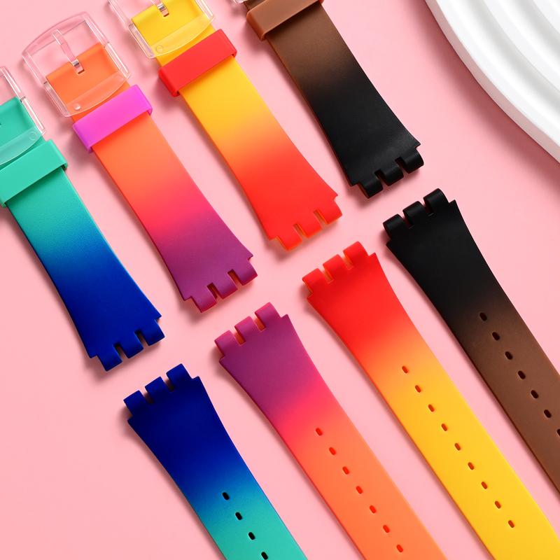 19mm Silicone Soft Bracelet for Swatch Colorful Rubber Watch Band  Sport Replacement Wrist Strap Accessories