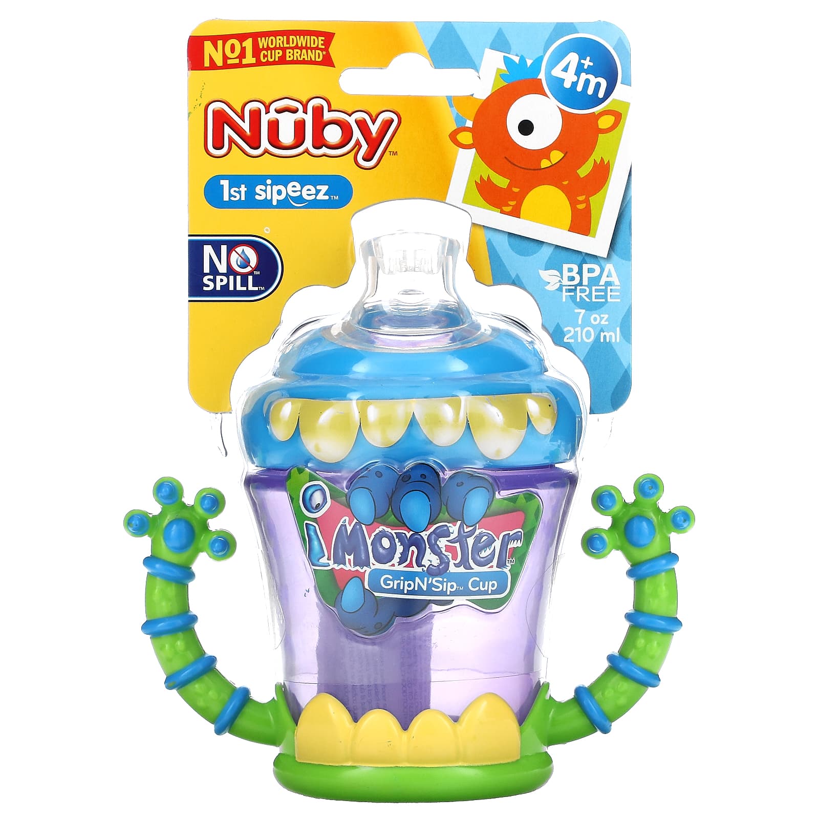 

Nuby, iMonster Grip & Sip Cup, віком від 4 місяців, 7 унцій (210 мл)