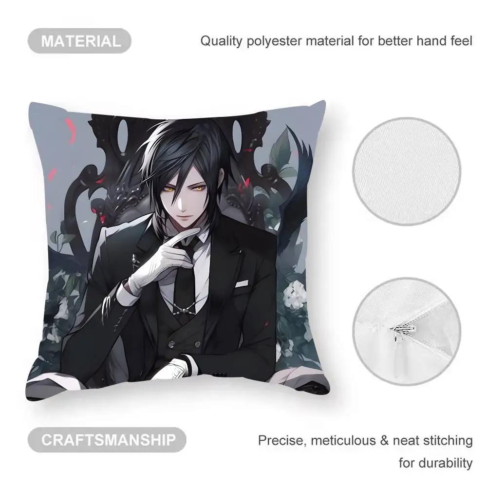 Manga B-Black B-Butler Pillow Case  Anti-dustmite Pillowcase Invisible Zipper Silky Short Plush Sofa Cushion Cover