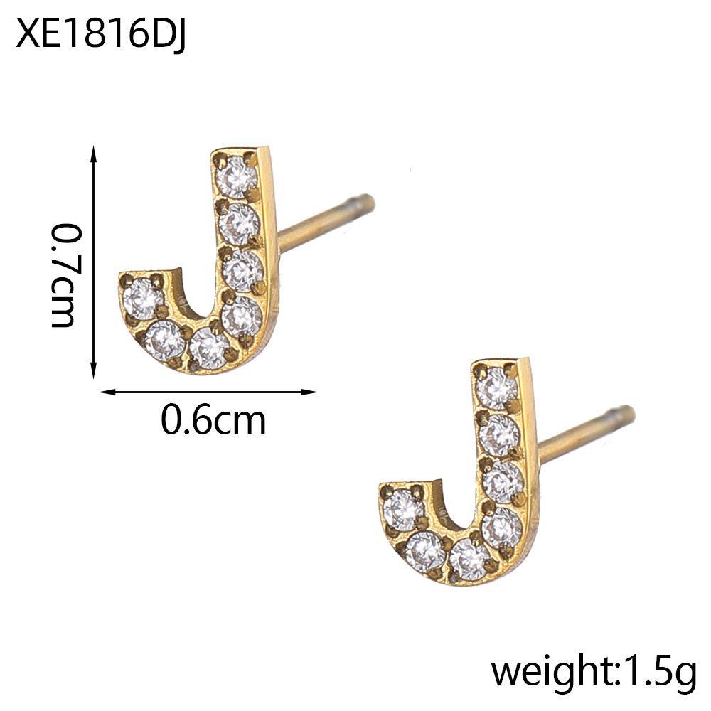 CARLIDANA A-Z Alphabet Initial 26 Letter Stainless Steel Gold Plated Cubic Zircon Paved Fashion Jewelry CZ Stone Stud Earring