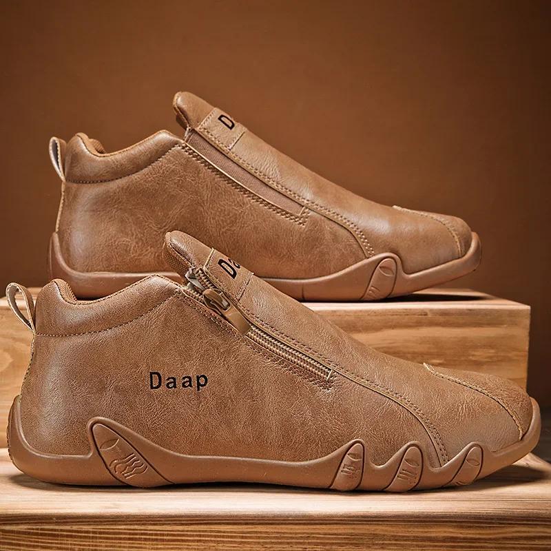 Fashion British Style Fashion Short Boots Men  Luxury Leather Anti Slip Comfortable Work Shoes Outdoor Travel Sports Casual Shoes 2024