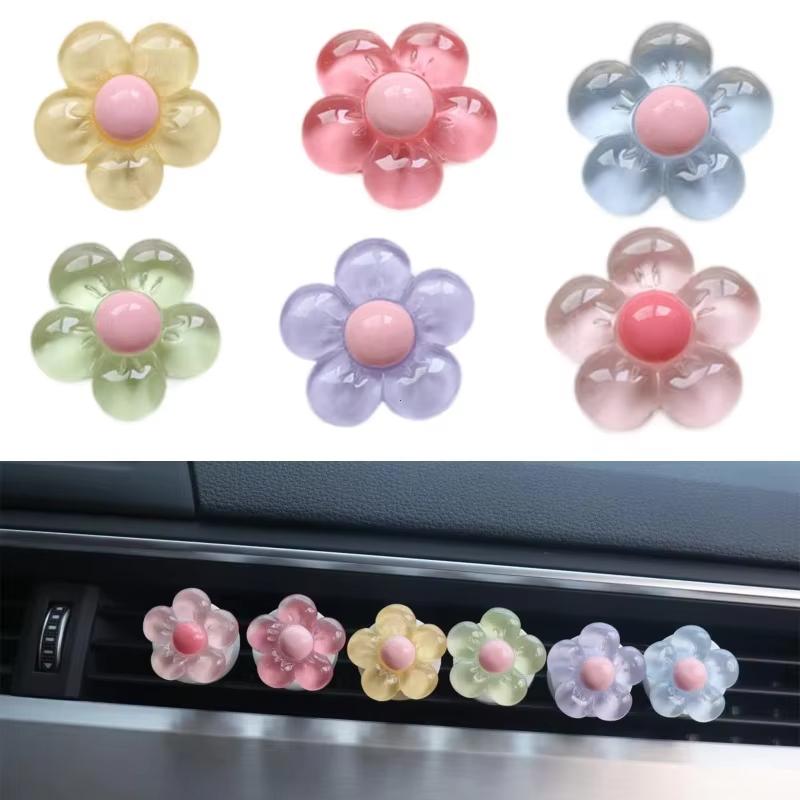 6Pcs Cute Flower Aromatherapy Car Air Outlet Decoration Perfume Clip Air Freshener Colorful Flora Decor Auto Accessories Air Fresheners 2