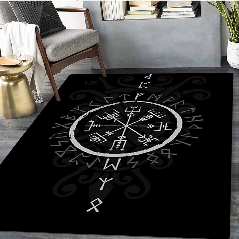 1Pc Viking Runes Print Rug - Home Decoration Carpet For Living Room Bedroom Flooring Computer Chair Area Rug