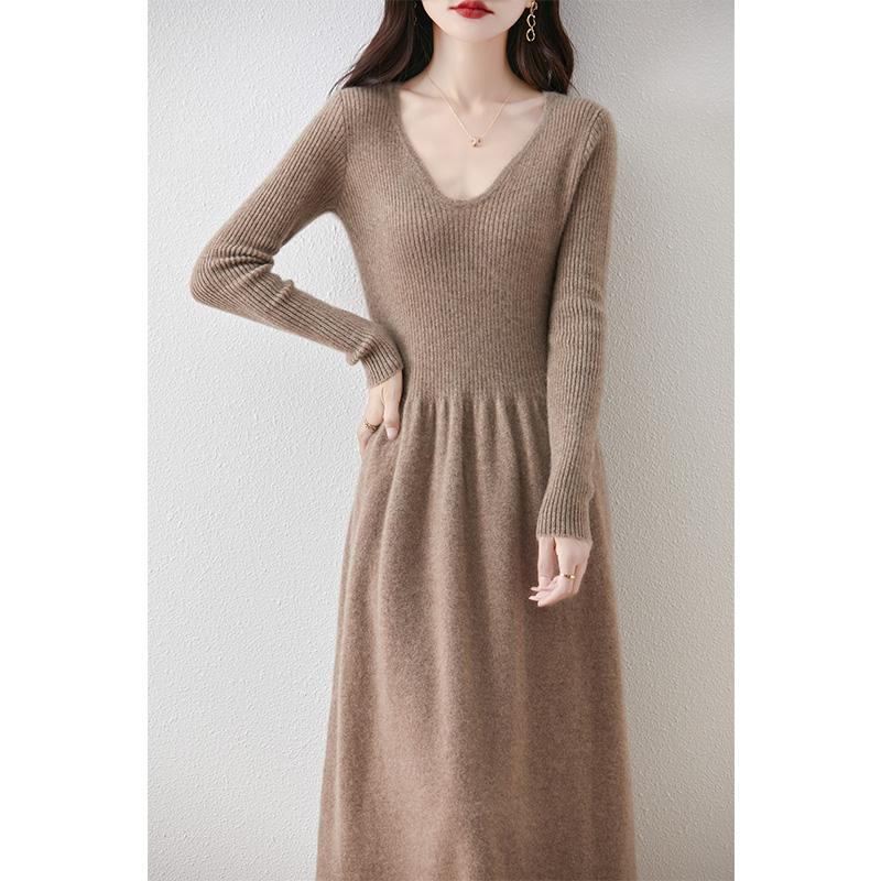 Women's Cashmere Dress Qinghe Cashmere 30% Cashmere 70% Wool Autumn and Winter Cashmere Skirt Soft and Warm