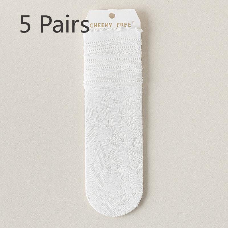 5 Pairs of Women s Summer Thin Lace Lace Hollow Pile Socks 5 Pairs белый