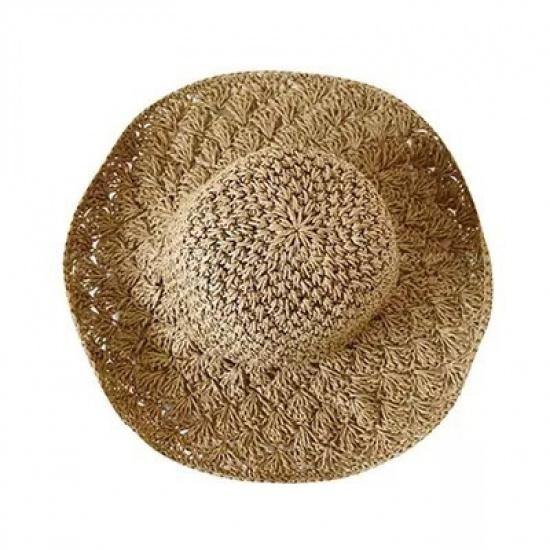 chic Hand-woven trendy straw hat for women, summer beige hollow-out foldable sunshade for sun protection and beach outings
