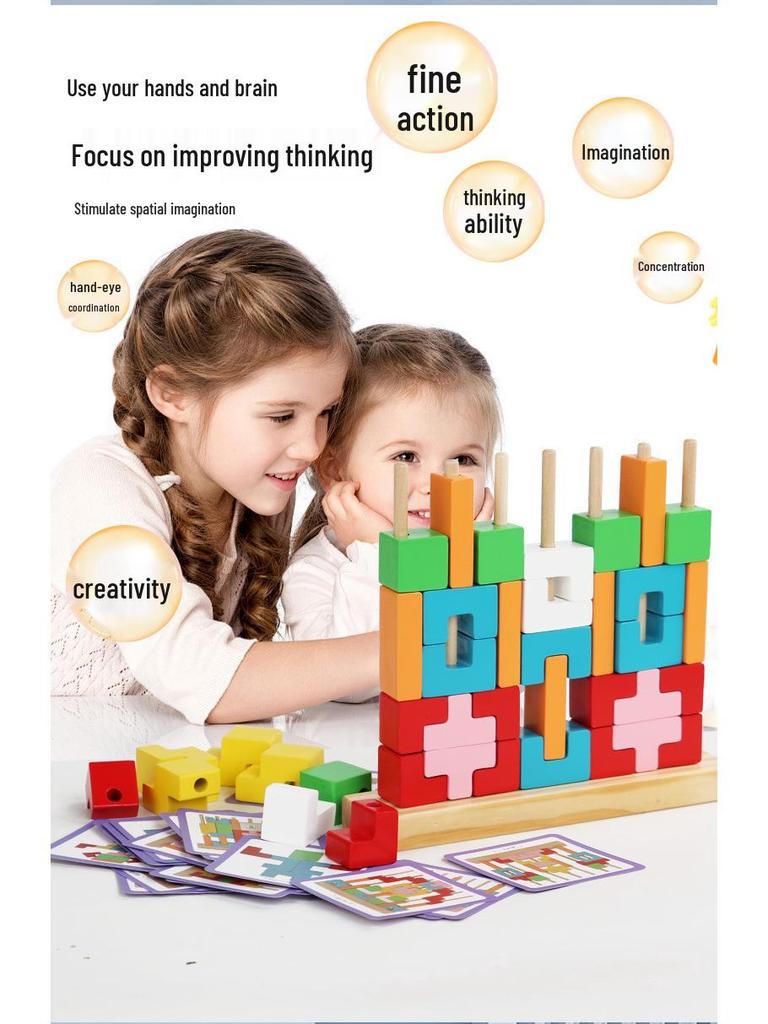 Tetris-Themed Wooden Blocks Puzzle for Kids – Brain Teaser & Color Recognition Toy