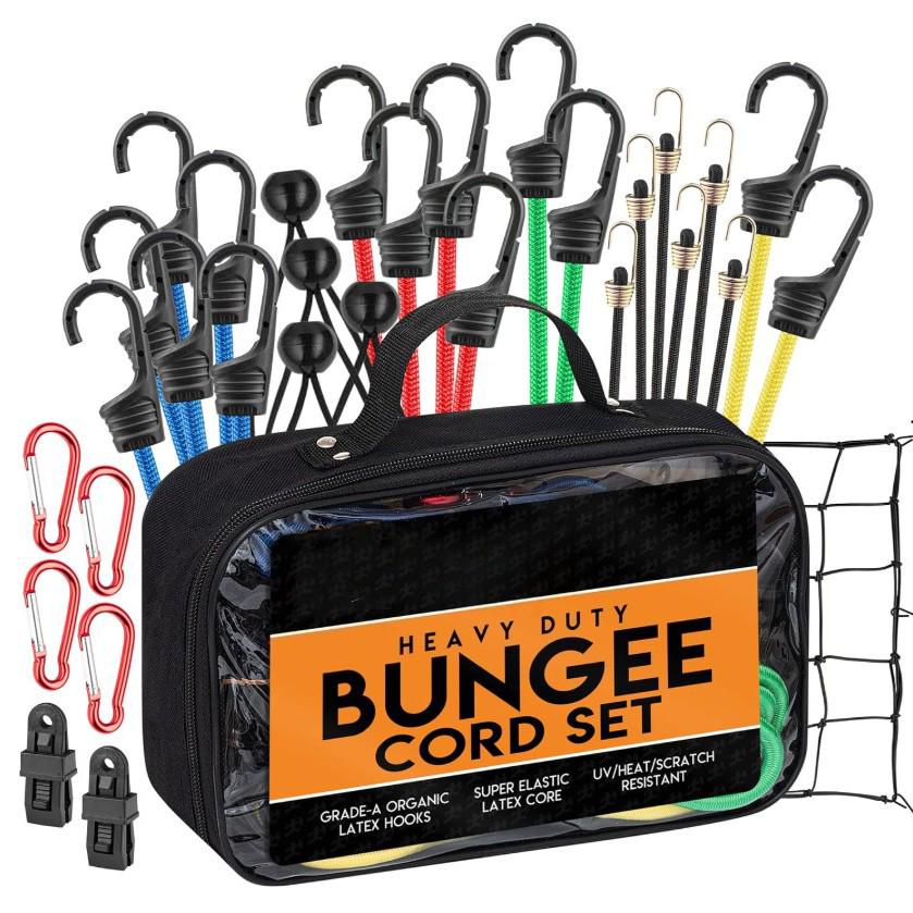 28-Piece Carabiner Bungee Cord Set with Handbag - High-Strength Safety Tie-Downs