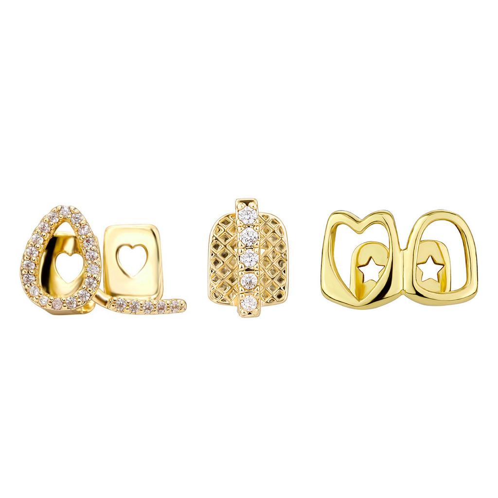 Jin Ao Hollow Heart Double Teeth Bracelet Daily Street Cool Glossy Gold Teeth Hip Hop Versatile Accessories Wholesale
