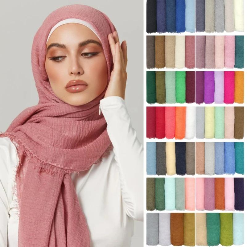 1-61 Colors Pleated Plain Hijab Scarf Bubble Solid Muslim Turban Wrinkle Women Scarves Veil Ripple Hijab Scarf Shawl Headscarf