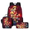 One Piece Anime Backpack 3Pcs Set Cartoon School Backpack Crossbody Bag Pencil Case Student Schoolbag Travel Backpack Gift