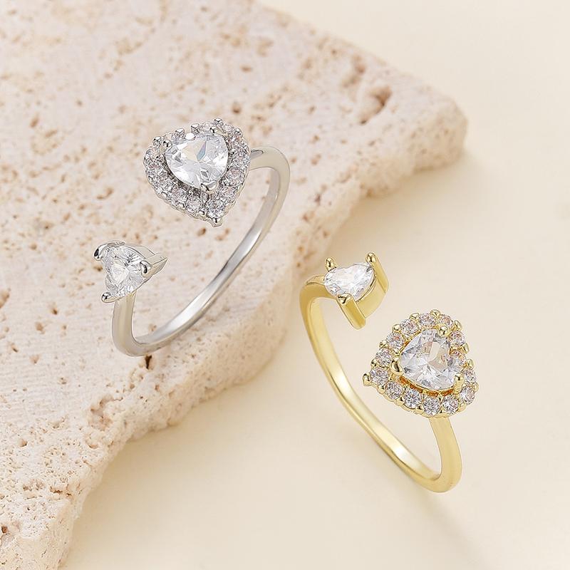 Luxury Cubic Zirconia Heart Shaped Opening Adjustable Rings for Women Personality Love Charms Ring Wedding Jewelry Accessories .