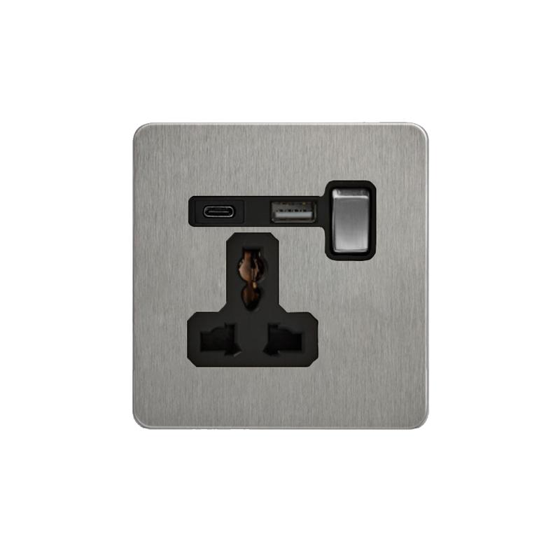 LangYeao Matt Glänzend Edelstahl Kippschalter UK Standard, 1/2/3/4-fach 2-Wege 13A Steckdosen Retro Vintage Wandplatte